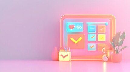 Poster - A conceptual image of a digital planner with glowing icons for budgeting, savings, and financial goals, symbolizing the organization of financial strategies
