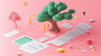 Poster - A conceptual image of a financial planning flowchart with stages and data points, symbolizing organized financial planning and structured goal setting