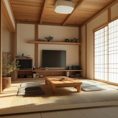 Wall Mural - Serene Minimalist Japanese Style Living Room Interior Design