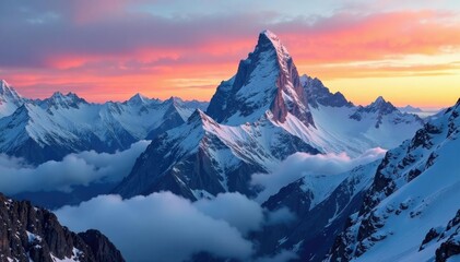 Wall Mural - Aiguille du Midi and Mont Blanc during golden hour, clouds, aiguille du midi