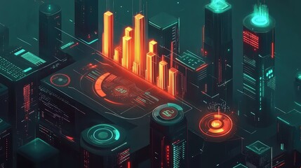 Poster - A futuristic digital workspace showing a glowing debt management tool with bar graphs, pie charts, and financial tracking tools, symbolizing effective debt control strategies