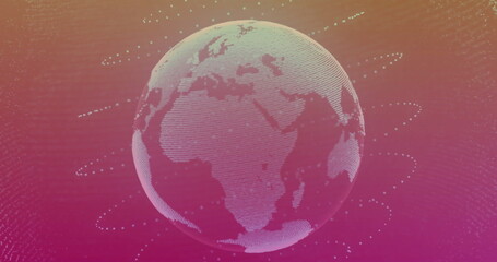Poster - Image of network of connections with globe on pink background