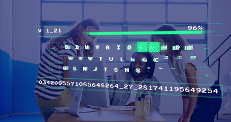 Poster - Image of data processing over diverse business people in office