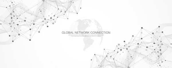 Aufkleber - Global network connection banner design template idea. Header social network communication in the global business concept. Internet technology. Big data visualization. Vector illustration