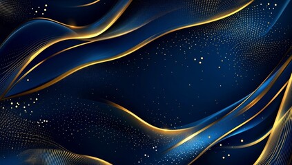 Aufkleber - Abstract blue and gold wavy background.