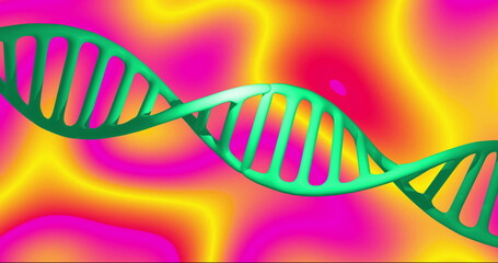 Poster - dna strand image over vibrant pink and yellow background