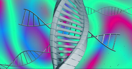 Poster - dna strands and double helix structure image over colorful gradient background