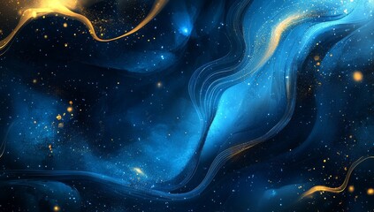 Aufkleber - Abstract cosmic nebula with swirling blue and gold patterns.