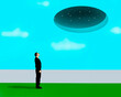 © Westend61 - Concept illustration of a man looking up at stars through a hole in the sky