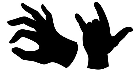 Set of silhouettes of hands in various poses isolated on a white background. Vector illustration. Collection of emotions, signs. Holding hands.emotional of communication bitmap symbol stock web illust