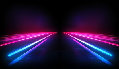 Poster - Abstract neon lines converging in dark background.