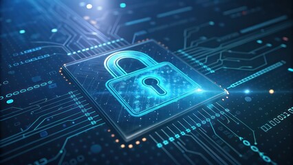 Poster - Digital Security Concept with Lock Icon on a Futuristic Interface Wallpaper Background