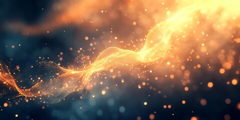 Poster - Abstract glowing orange particles wave.