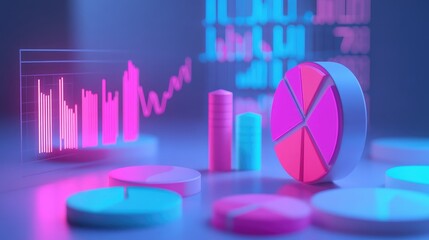 Poster - A minimalist view of glowing financial charts and pie graphs, with an empty background, representing the essential elements of financial planning and budgeting