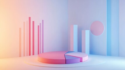Poster - A minimalist view of glowing financial charts and pie graphs, with an empty background, representing the essential elements of financial planning and budgeting