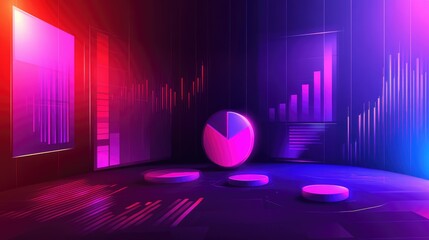 Poster - A minimalist view of glowing financial charts and pie graphs, with an empty background, representing the essential elements of financial planning and budgeting