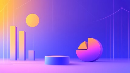Poster - A minimalist view of glowing financial charts and pie graphs, with an empty background, representing the essential elements of financial planning and budgeting