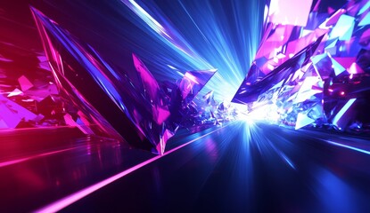 Poster - Abstract neon crystals glowing tunnel.