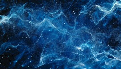 Wall Mural - abstract blue nebula with glowing particles.