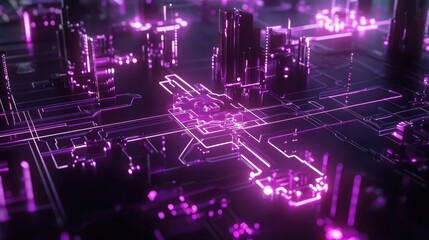 Poster - Digital network grid with glowing automation icons, gears, and dynamic lines representing system operations