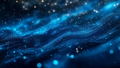 Poster - Abstract blue wave particles background.