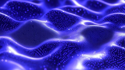 Poster - Abstract blue glowing particle wave background.