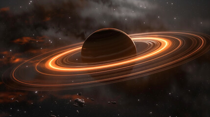 Wall Mural - distant planet with stunning rings and cosmic backdrop illuminated by stars. generative ai