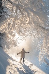 Poster - Person Enjoying a Bright Winter Day in Fresh Snowy Landscape