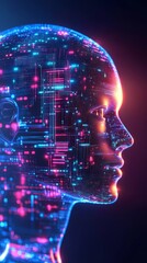 Poster - Futuristic Profile of a Human-Like Head with Abstract Digital Elements