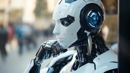 Poster - Futuristic Robot Thinking Deeply in a Busy Urban Environment