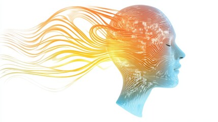 Poster - Futuristic Concept of Human Head with Abstract Flowing Lines