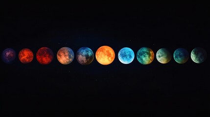 Wall Mural - celestial moon phases a vibrant sequence of lunar cycles in space