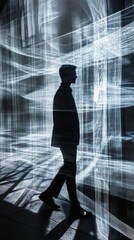 Poster - Silhouette of a Person Against Abstract Digital Background Design