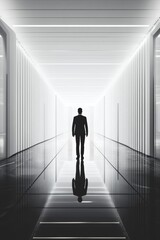 Poster - Mysterious Silhouette in Modern Minimalist Corridor with Lights