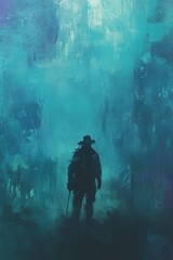 Canvas Print - a man is standing in a blue and purple background