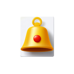 Aufkleber - A three dimensional rendering of a golden bell icon with a red button situated on a white square.