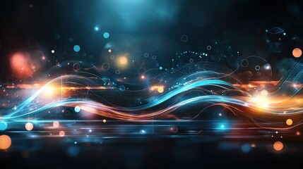 Poster - Cyberattack containment visualized as glowing blue waves digital landscape abstract art technology environment futuristic viewpoint data security concept