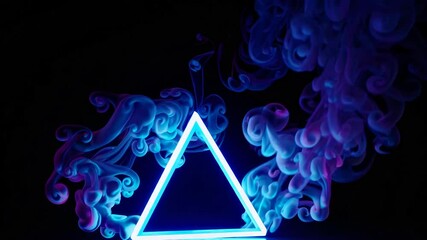 Poster - Neon triangle with colorful smoke on black background, abstract art concept