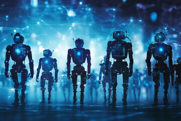 Poster - Silhouettes of Robots Communicating Through IoT Technology Network