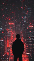 Poster - Dark Silhouette Against Vibrant Data Visualization Background