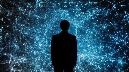 Poster - silhouette of a person surrounded by technology and digital connections
