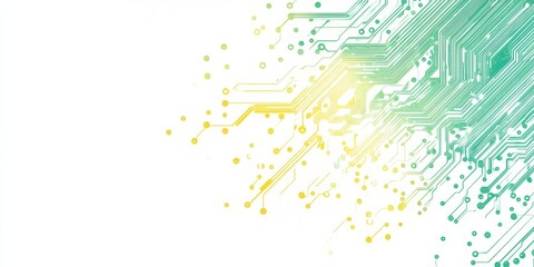Poster - Abstract technology background with circuit board lines and dots in green and yellow gradients on white.