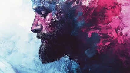 Poster - Abstract Portrait with Brush Strokes and Colorful Background