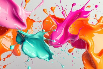 Poster - Energetic abstract pattern showcasing vibrant colors and fluid shapes in motion with splashes creating a lively composition