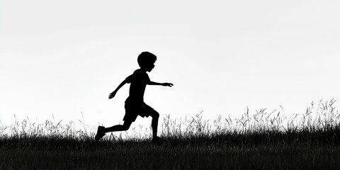 Poster - Silhouette of a Child Running on Grass in Golden Topaz Light