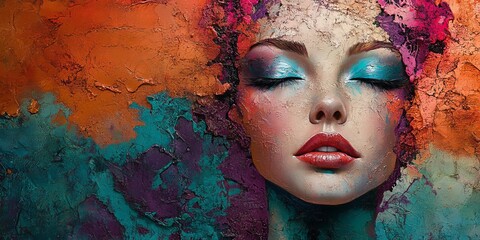 Poster - Vibrant Colors and Unusual Textures in Abstract Art Portrait