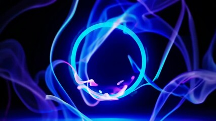 Poster - Glowing pink energy ring with neon smoke effect, abstract design. Futuristic digital art concept