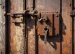 © Chanchai - Ancient metal lock with rusted hinges and broken mechanism, locked, weathered