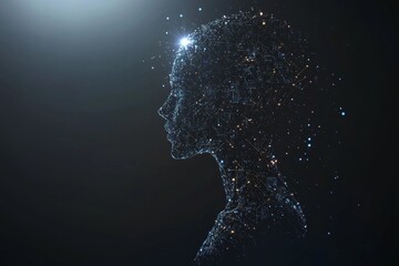 Poster - Silhouette of AI Chip Concept in Dark Background with Sparkles