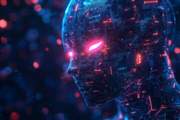 Poster - Futuristic AI Technology Background with Neon Lights and Patterns
